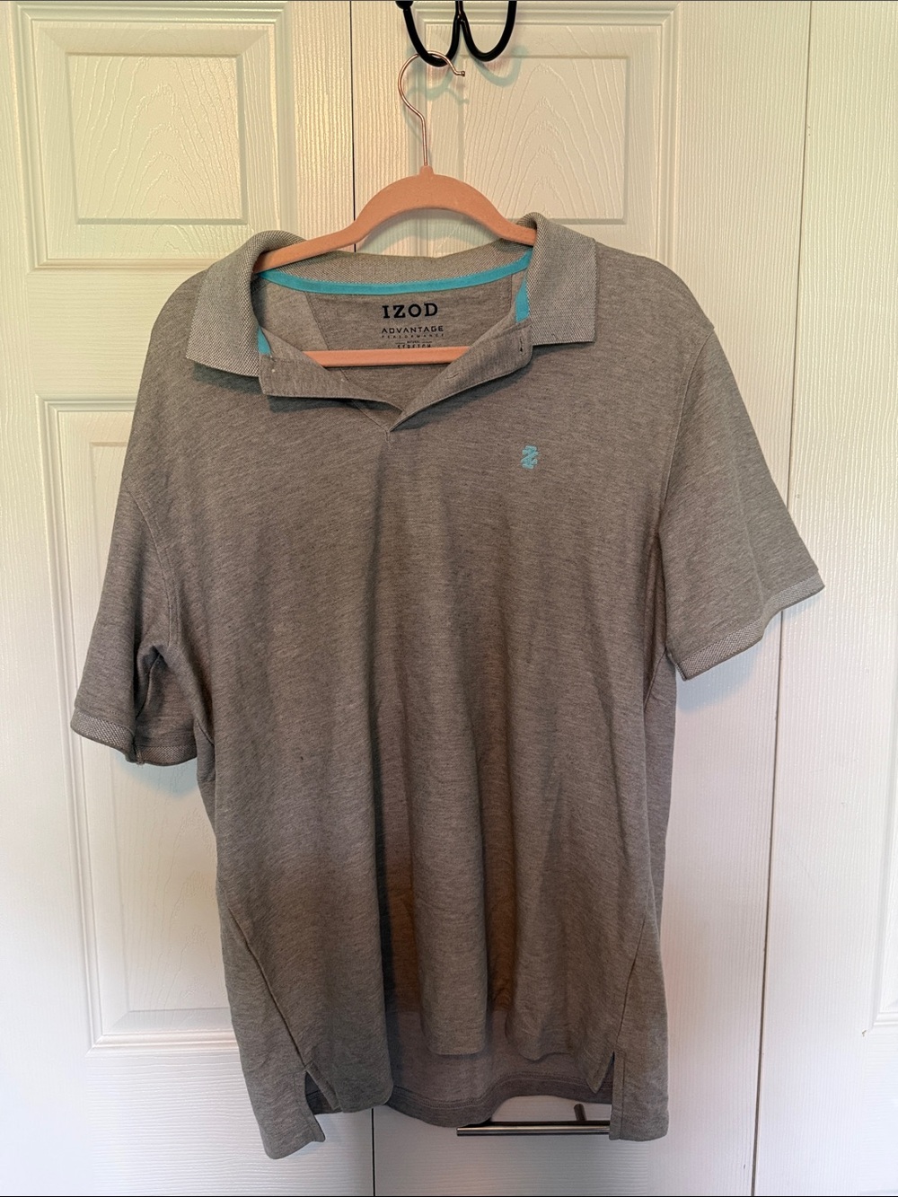 Izod Gray Polo with Turquoise Logo Trim